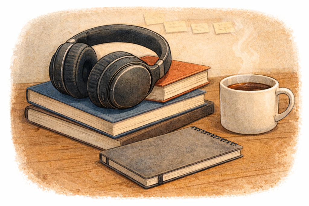 Sony WH-1000XM5 Headphones on writer's desk